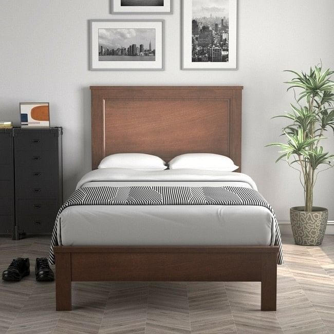 Twin Size Modern College Dorm Wooden Platform Bed in Walnut - Free Shipping