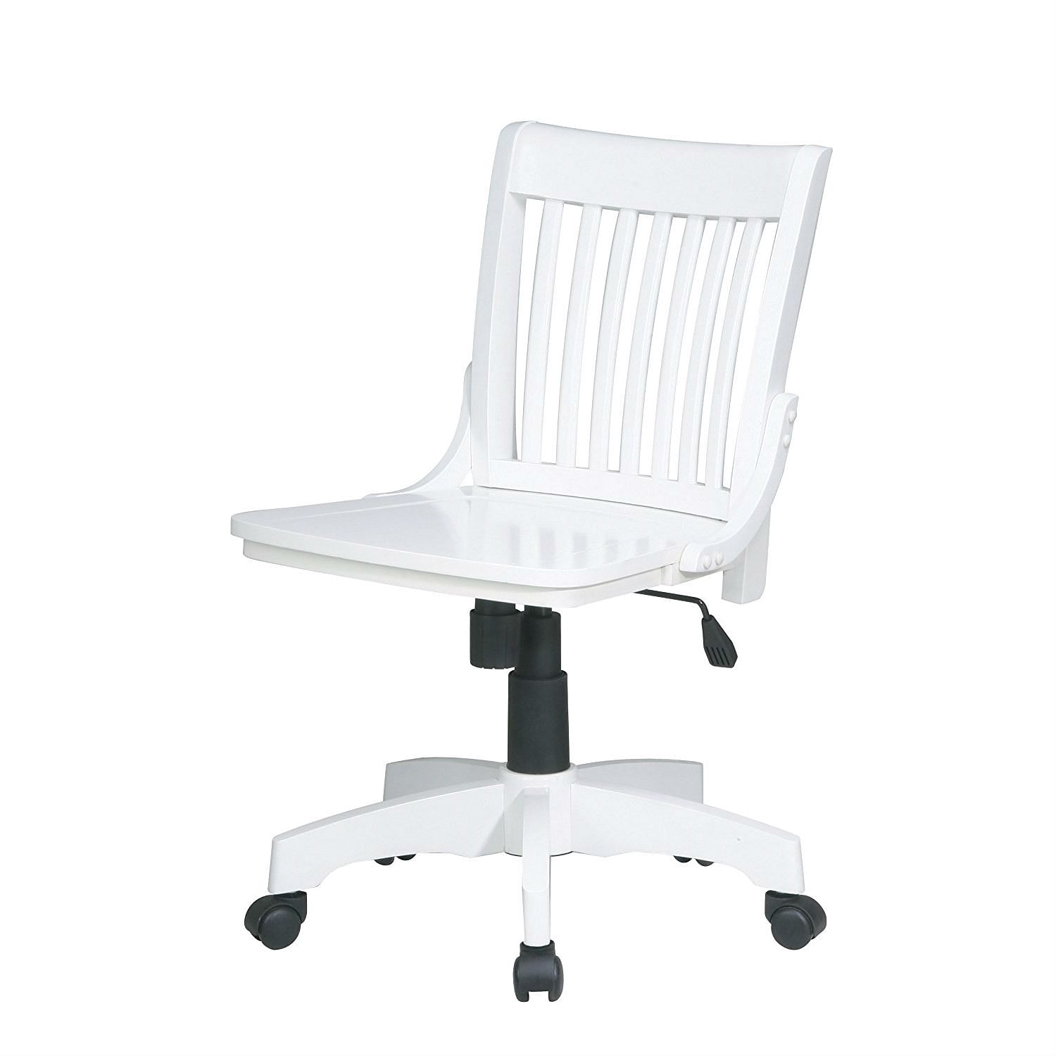 White Armless Bankers Chair with Wood Seat - Free Shipping