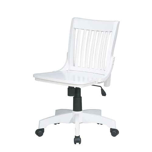 White Armless Bankers Chair with Wood Seat - Free Shipping