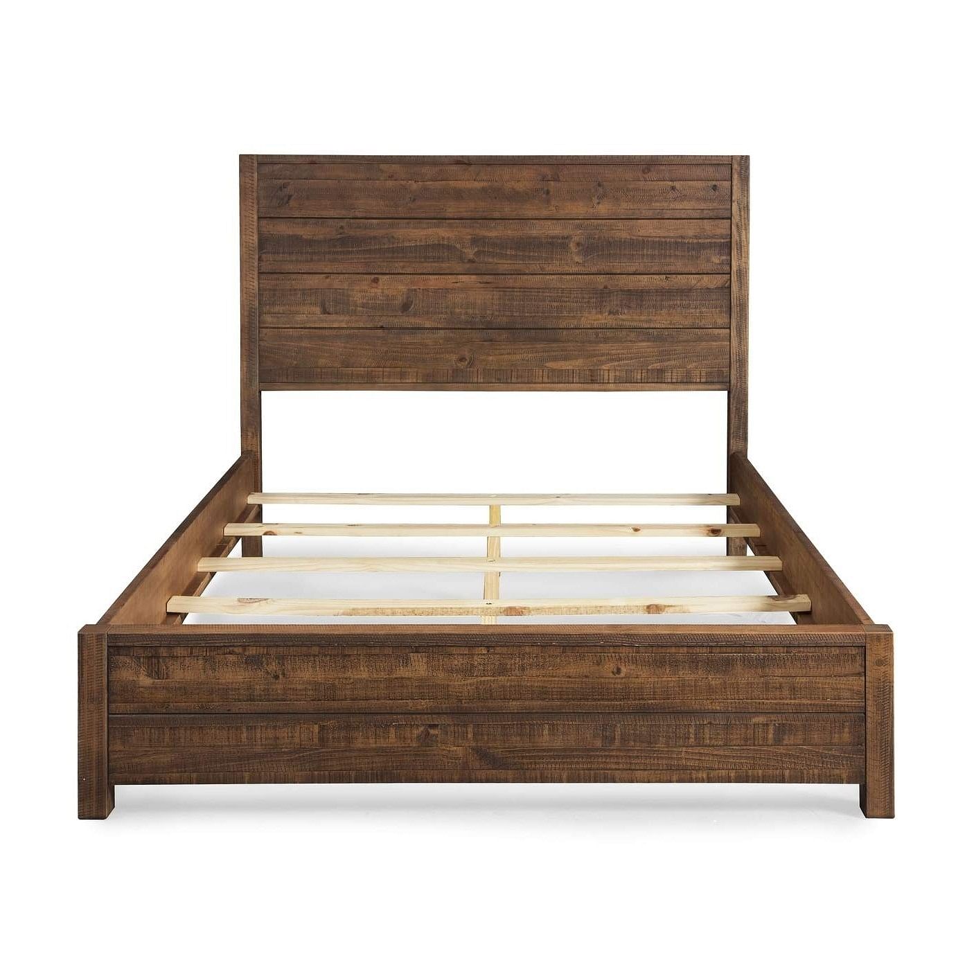 FarmHome Walnut Solid Pine Platform Bed in Queen Size - Free Shipping