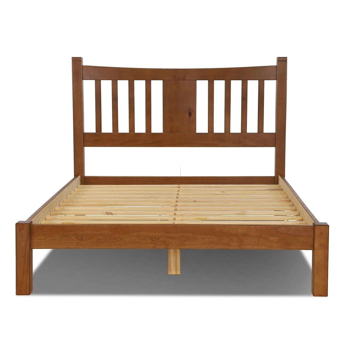 King Farmhouse Style Solid Wood Platform Bed Frame with Headboard in Walnut - Free Shipping 