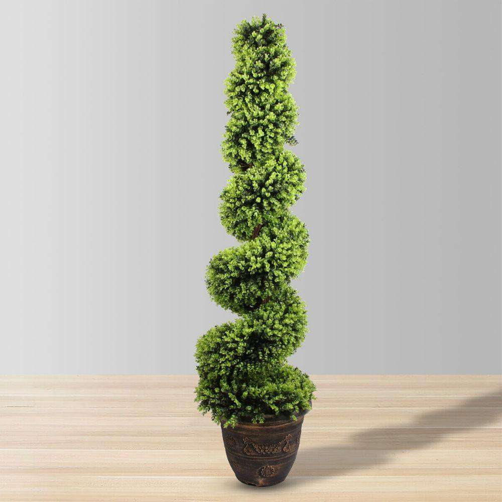 Wales Faux Potted Spiral Boxwood Topiary Plant (Multiple Sizes) 