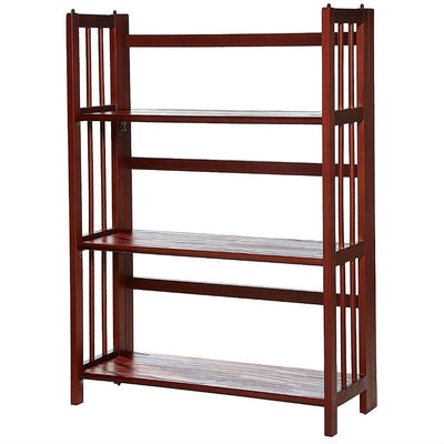 3-Shelf Folding Storage Shelves Bookcase in Walnut Wood Finish - Free Shipping 