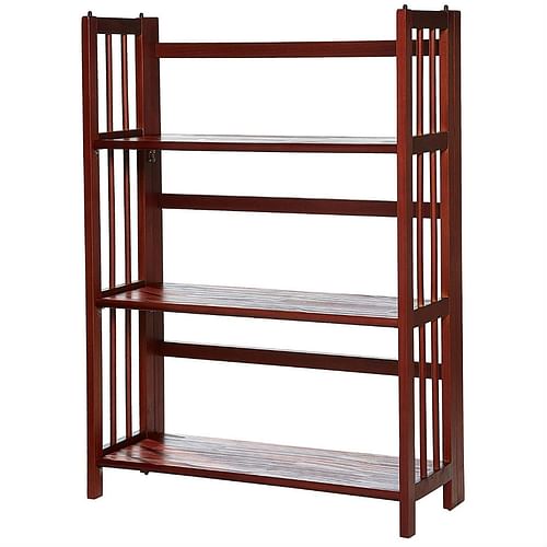 3-Shelf Folding Storage Shelves Bookcase in Walnut Wood Finish - Free Shipping