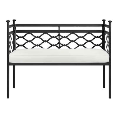 Outdoor Patio Black Metal Garden Bench with White Natural Seat Cushion - Free Shipping 