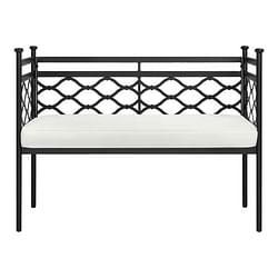 Outdoor Patio Black Metal Garden Bench with White Natural Seat Cushion - Free Shipping