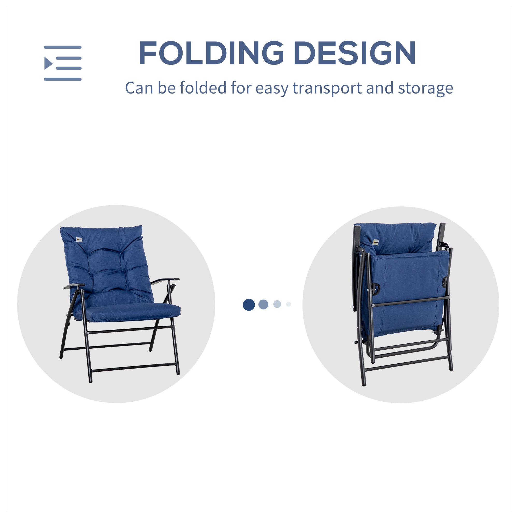 Outsunny Foldable Lounge Chair Fabric Upholstered Recliner Blue Outdoor Lounger with Armrest Metal Frame Camping Beach Chair 