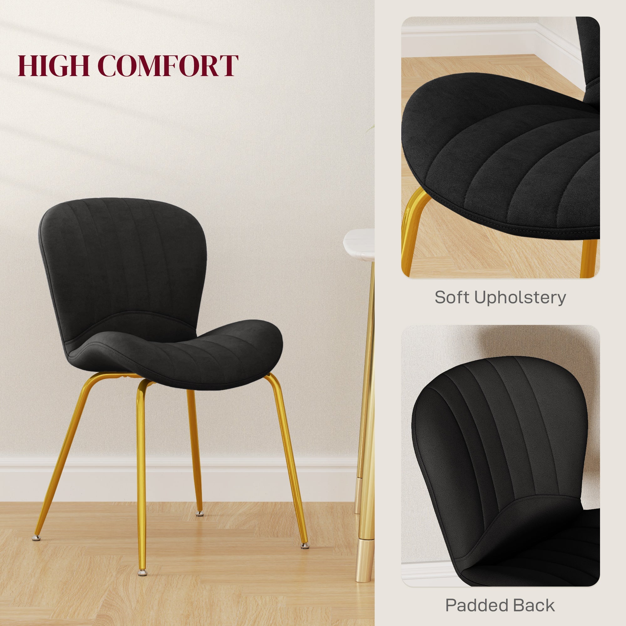 HOMCOM Dining Chairs Set of 2, Modern Accent Chair with Cushioned Backrest, Upholstery for Living Room, Dark Grey 