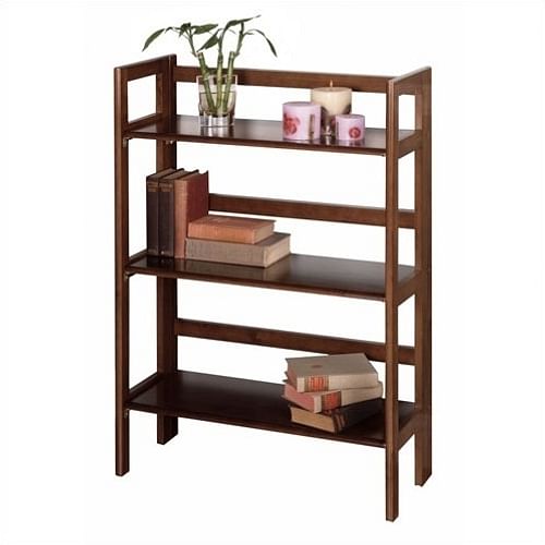 3-Shelf Stackable Folding Bookcase in Distressed Walnut Finish - Free Shipping