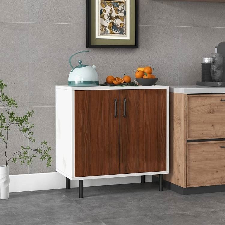 Modern White Brown Wood Dining Sideboard Buffet 2-Door Storage Cabinet - Free Shipping 