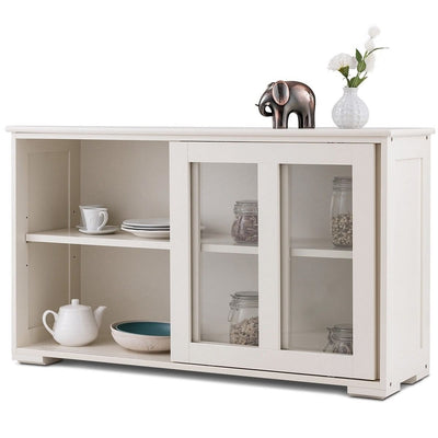 Modern Cream White Wood Buffet Sideboard Cabinet with Glass Sliding Door - Free Shipping 