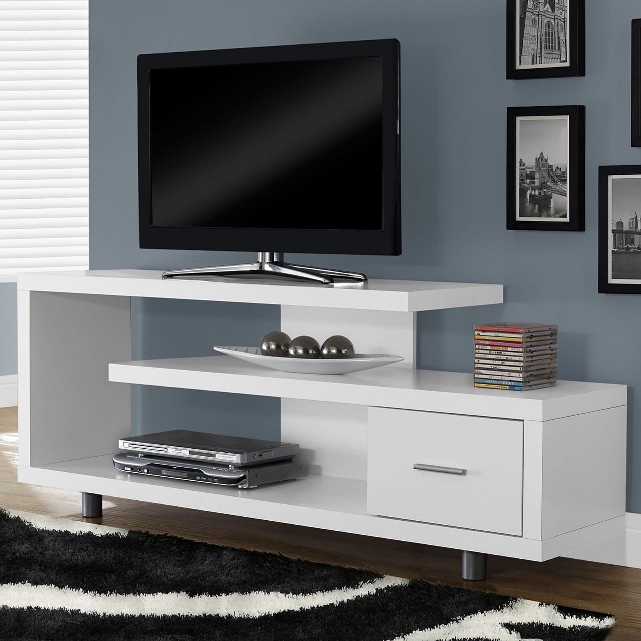 White Modern TV Stand - Fits up to 60-inch Flat Screen TV - Free Shipping