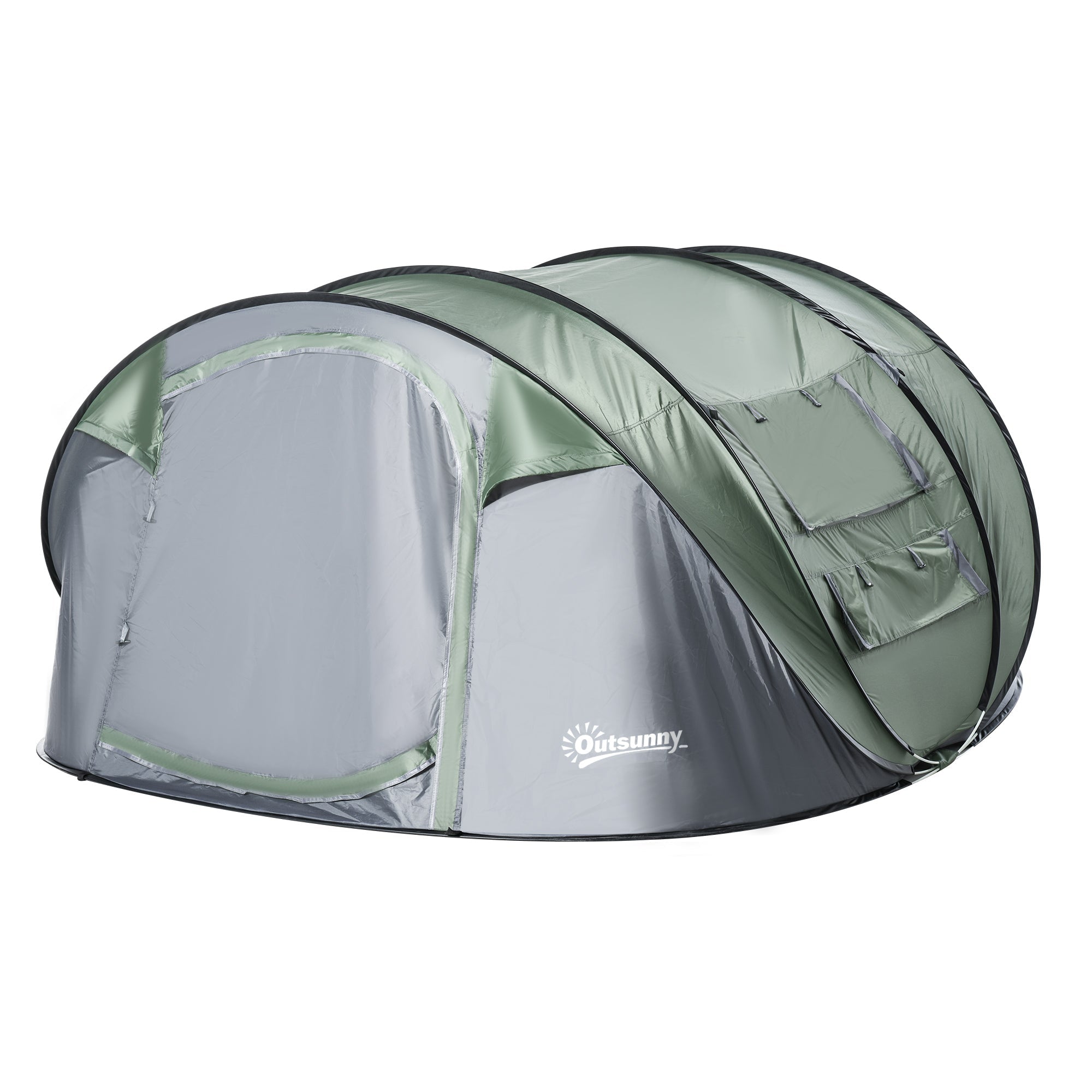 Outsunny 5 Person Camping Tent, Easy Pop Up Tent with Doors, Windows and Carry Bag, Automatic Setup Tent for Hiking, Dark Green 
