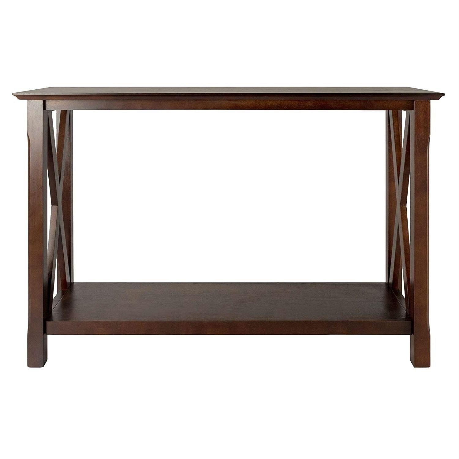 Cappuccino Brown Wood Console Sofa Table with Bottom Shelf - Free Shipping