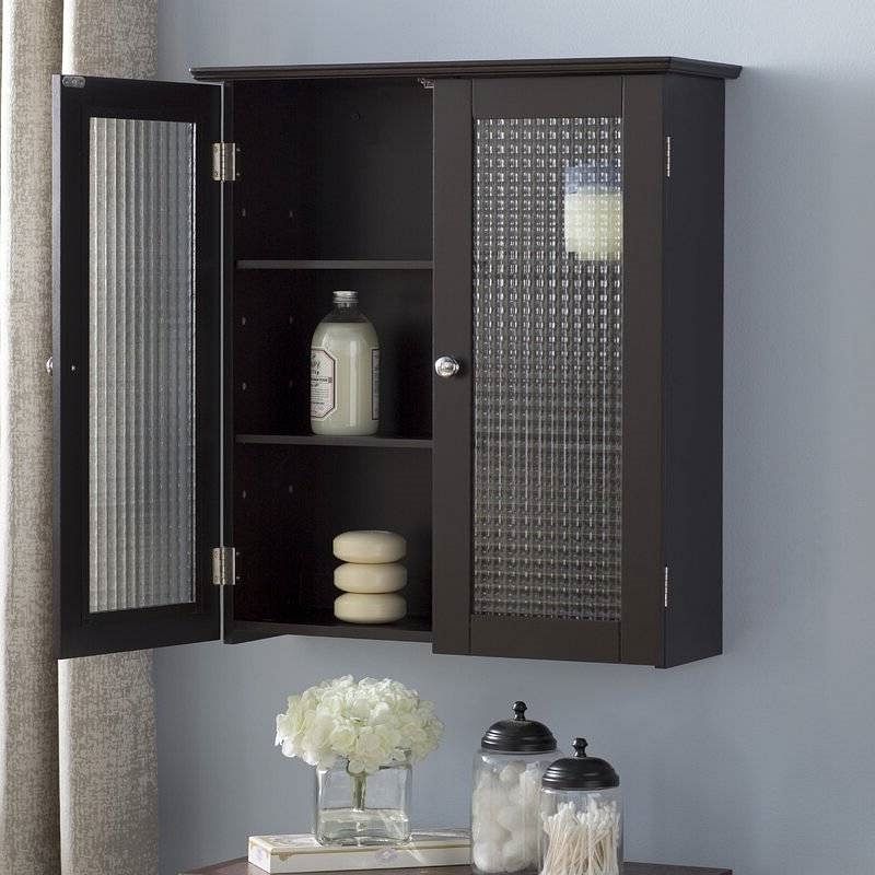 Bathroom Wall Cabinet with Two Glass Doors in Dark Espresso - Free Shipping