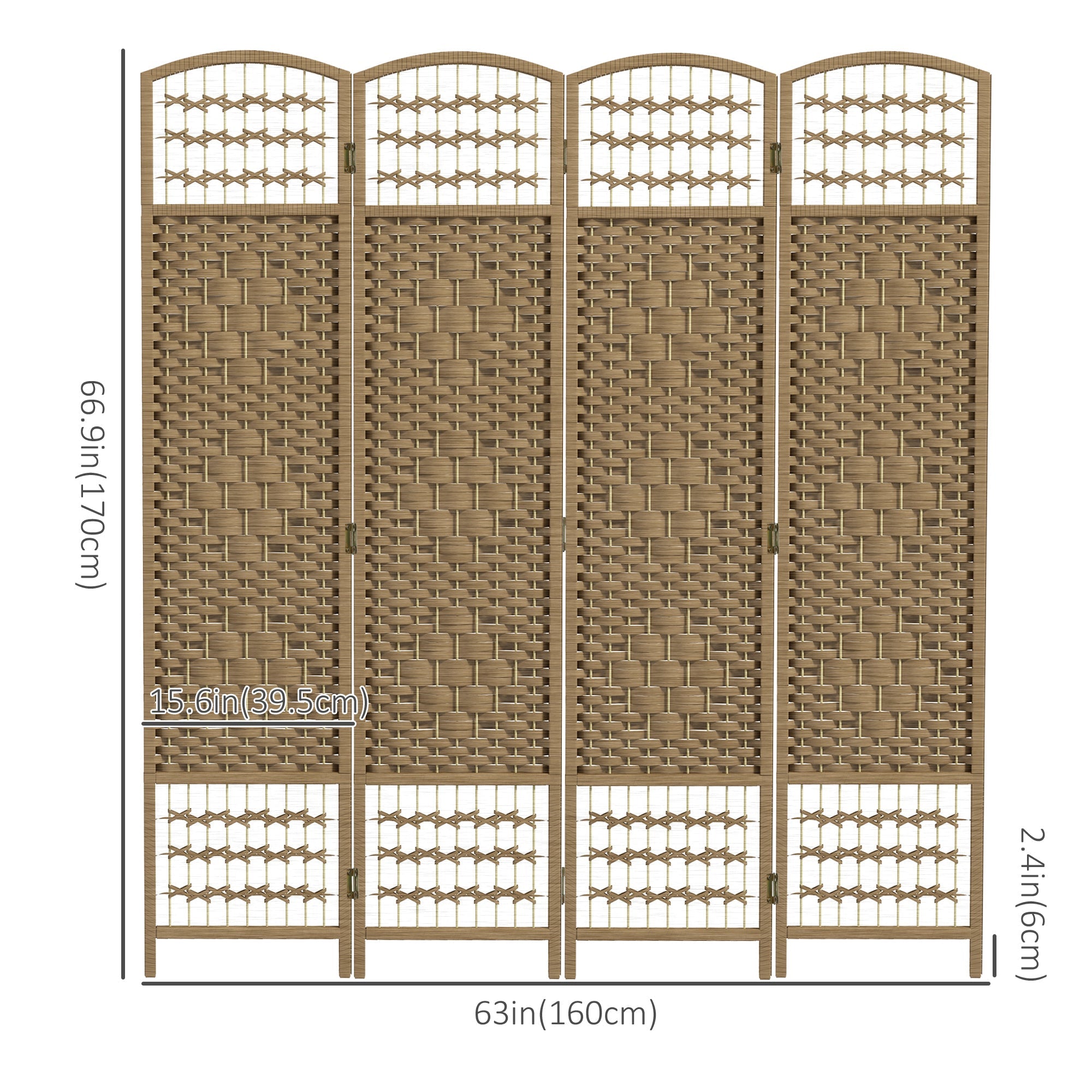 HOMCOM 4-Panel Folding Room Partition: Portable Privacy Screen, Wave Fiber Room Partition for Home Office, Natural 