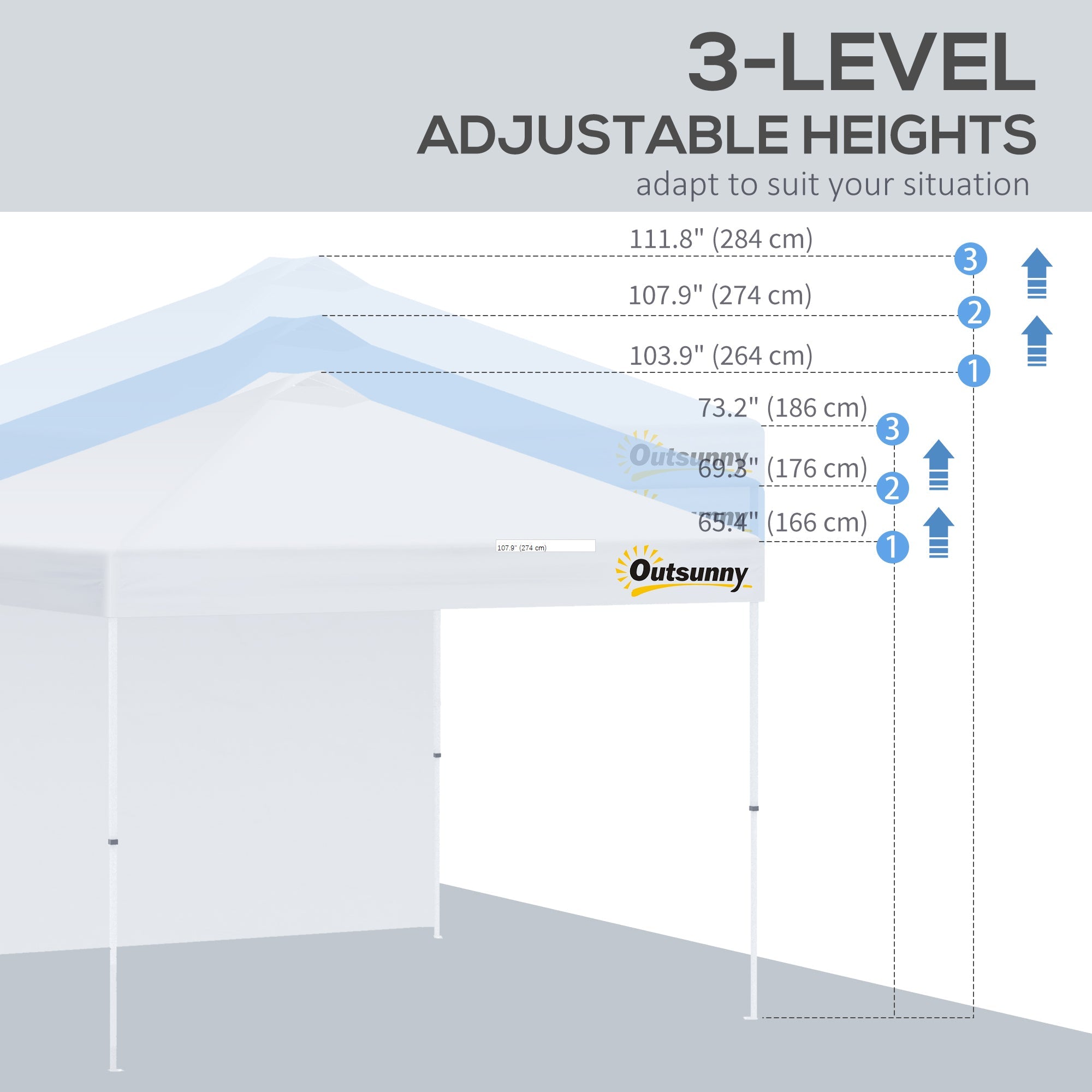 Outsunny 10' x 10' Pop Up Canopy Tent with Adjustable Height, 1 Sidewall, and Wheeled Carry Bag for Outdoor, Garden, Patio, White 
