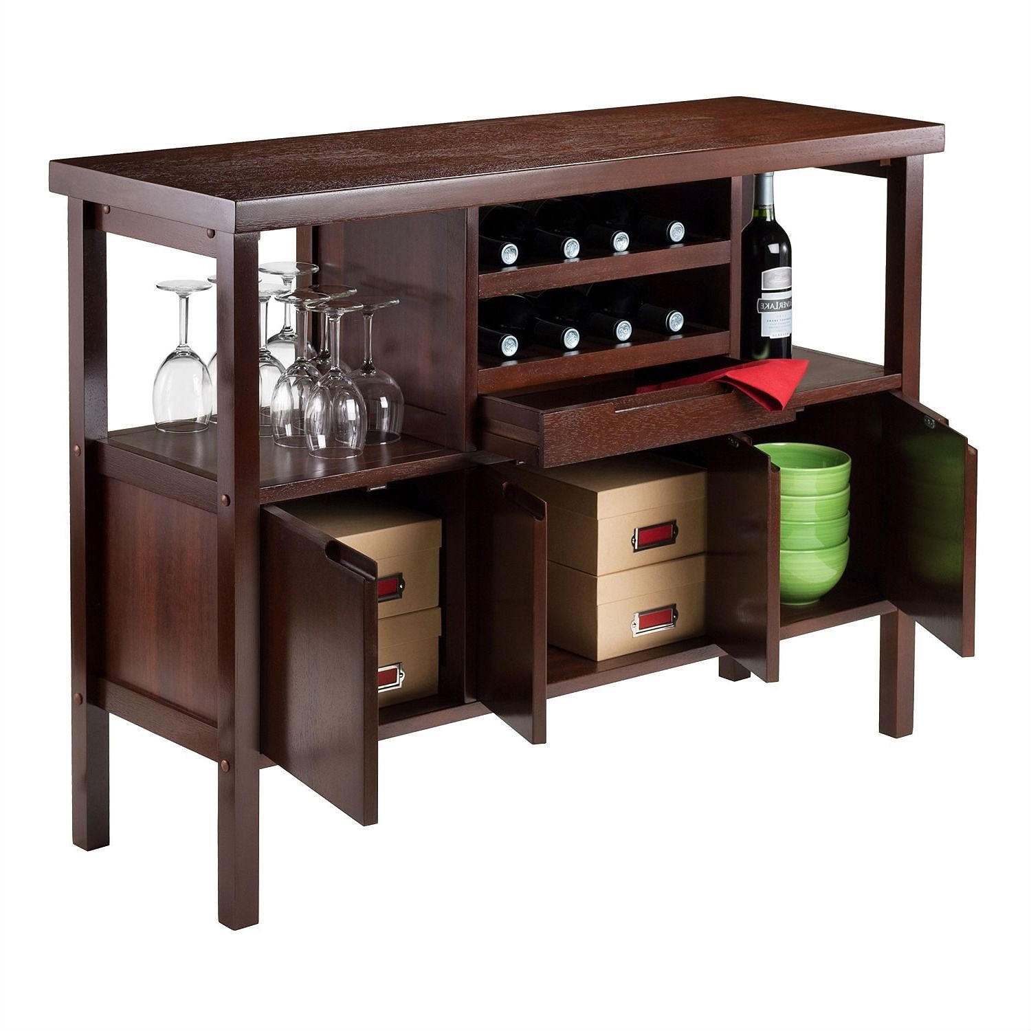 Sideboard Buffet Table Wine Rack in Brown Wood Finish - Free Shipping