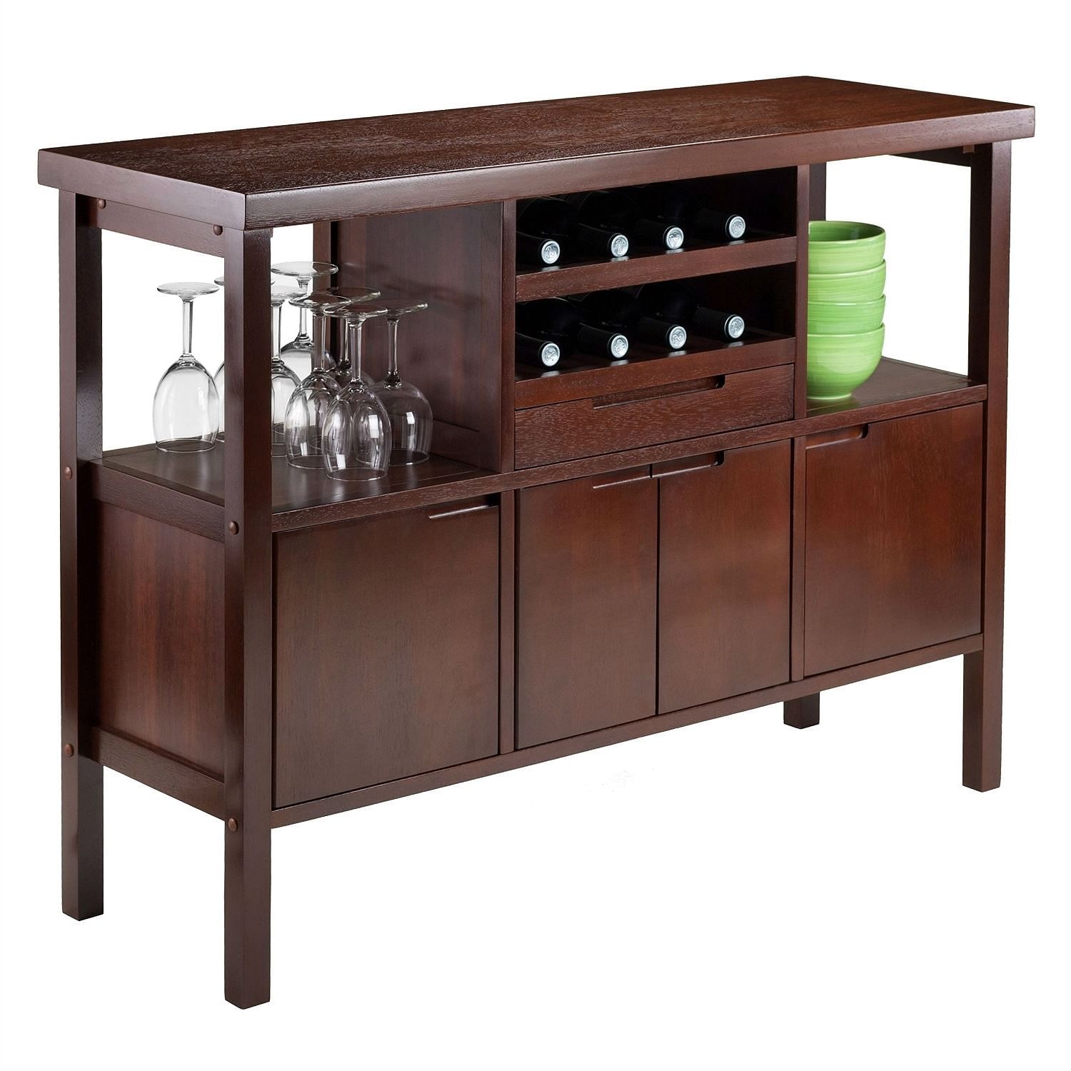 Sideboard Buffet Table Wine Rack in Brown Wood Finish - Free Shipping