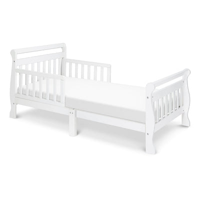 White Wooden Modern Toddler Sleigh Bed with Slatted Guard Rails - Free Shipping 