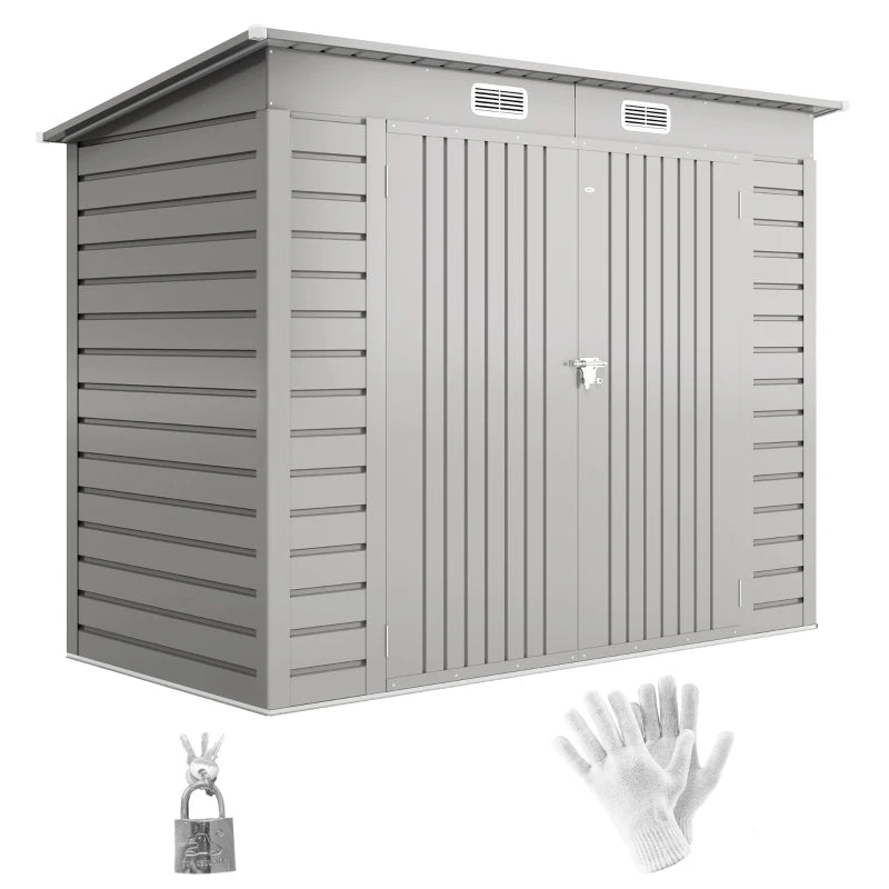 8 x 4FT Galvanized Garden Storage Shed, Metal Outdoor Shed with Double Doors and 2 Vents, Light Grey