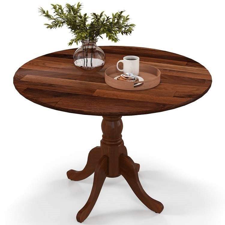 Round 40-inch Solid Wood Farmhouse Kitchen Dining Table in Medium Brown Finish - Free Shipping 