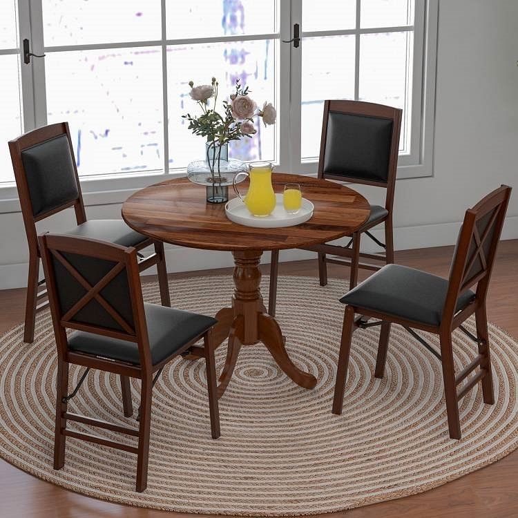 Round 40-inch Solid Wood Farmhouse Kitchen Dining Table in Medium Brown Finish - Free Shipping