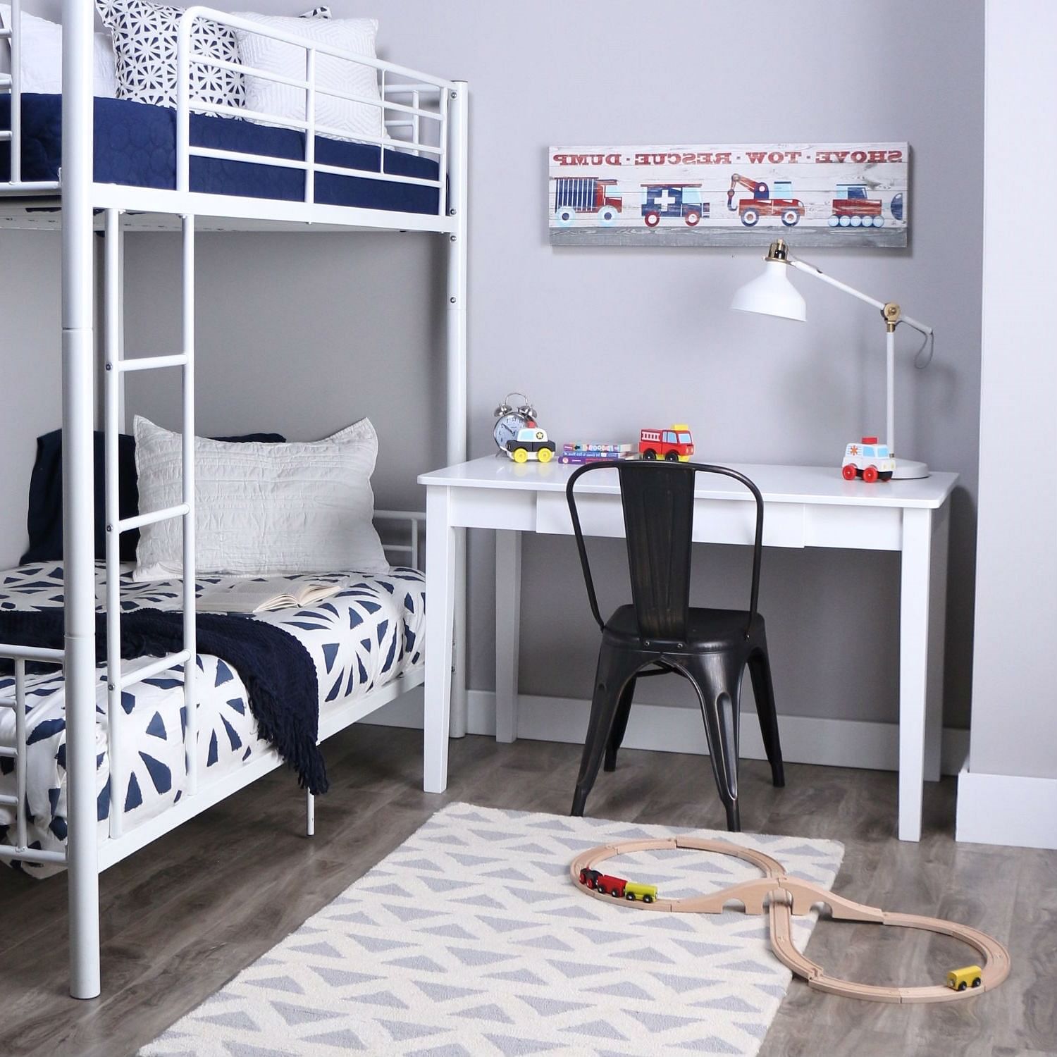 Twin over Twin Sturdy Steel Metal Bunk Bed in White Finish - Free Shipping