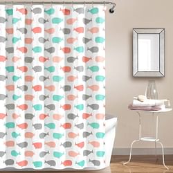 72-inch White Pink Aqua Blue Nautical Whales Polyester Shower Curtain - Free Shipping