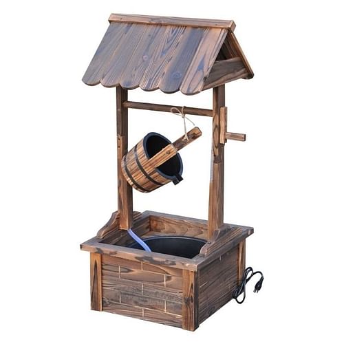 Outdoor Garden Solid Wood Wishing Well Water Fountain with Bucket and Pump - Free Shipping