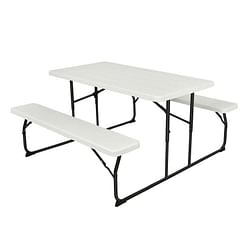 Folding White HDPE Picnic Table with 2 Benches Outdoor Patio Furniture Set - Free Shipping