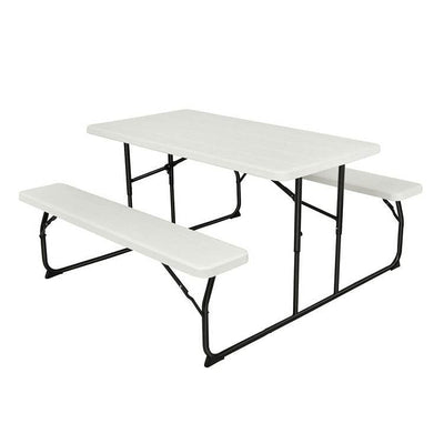 Folding White HDPE Picnic Table with 2 Benches Outdoor Patio Furniture Set - Free Shipping 