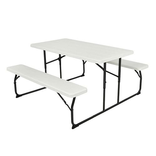 Folding White HDPE Picnic Table with 2 Benches Outdoor Patio Furniture Set - Free Shipping