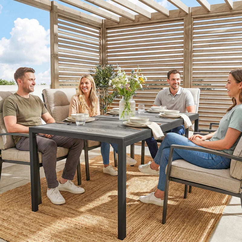 Outdoor Dining Table for 4-6, 59" Outdoor Patio Table with Metal Legs, Wood-Effect Top, Grey