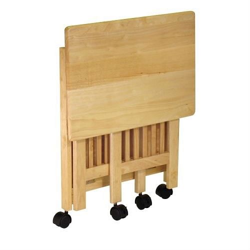 3-Shelf Folding Wood Printer Stand Cart in Natural with Lockable Casters - Free Shipping 