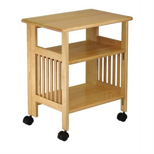 3-Shelf Folding Wood Printer Stand Cart in Natural with Lockable Casters - Free Shipping 