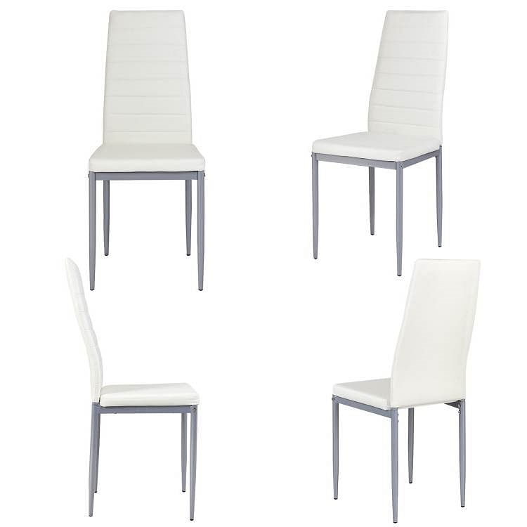 Set of 4 Modern High Back White PVC Leather Dining Chairs with Metal Legs - Free Shipping