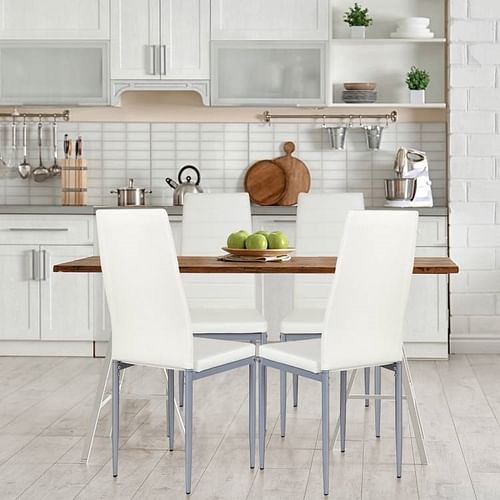 Set of 4 Modern High Back White PVC Leather Dining Chairs with Metal Legs - Free Shipping