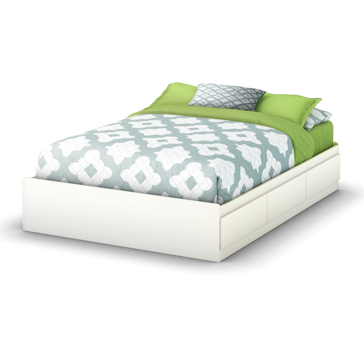 Full size Contemporary Platform Bed with 3 Storage Drawers in White - Free Shipping 