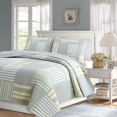 Full/Queen Size Soft Reversible Patches 100% Cotton Quilt Set - Free Shipping 