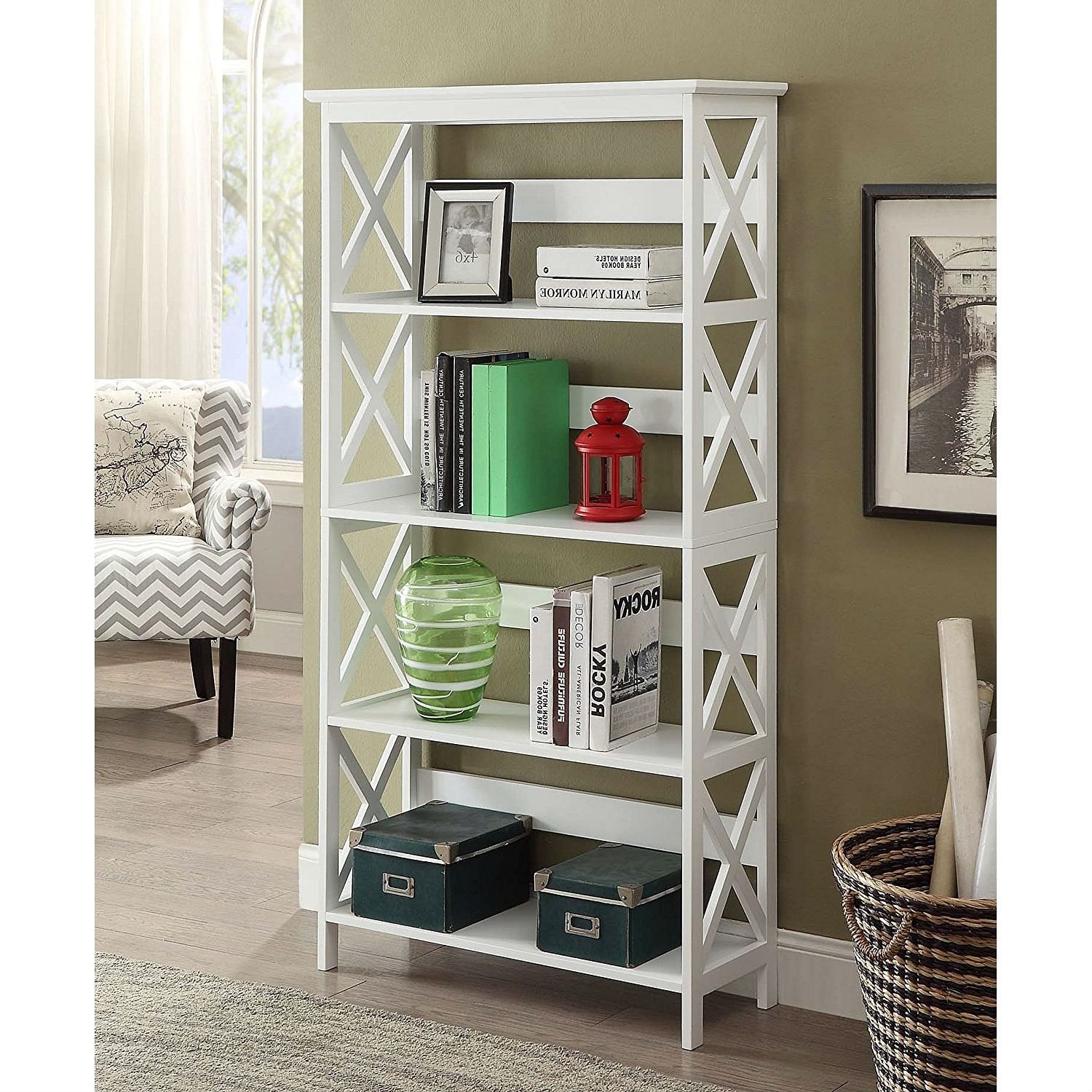 Glossy White 5-Shelf Bookcase - Free Shipping