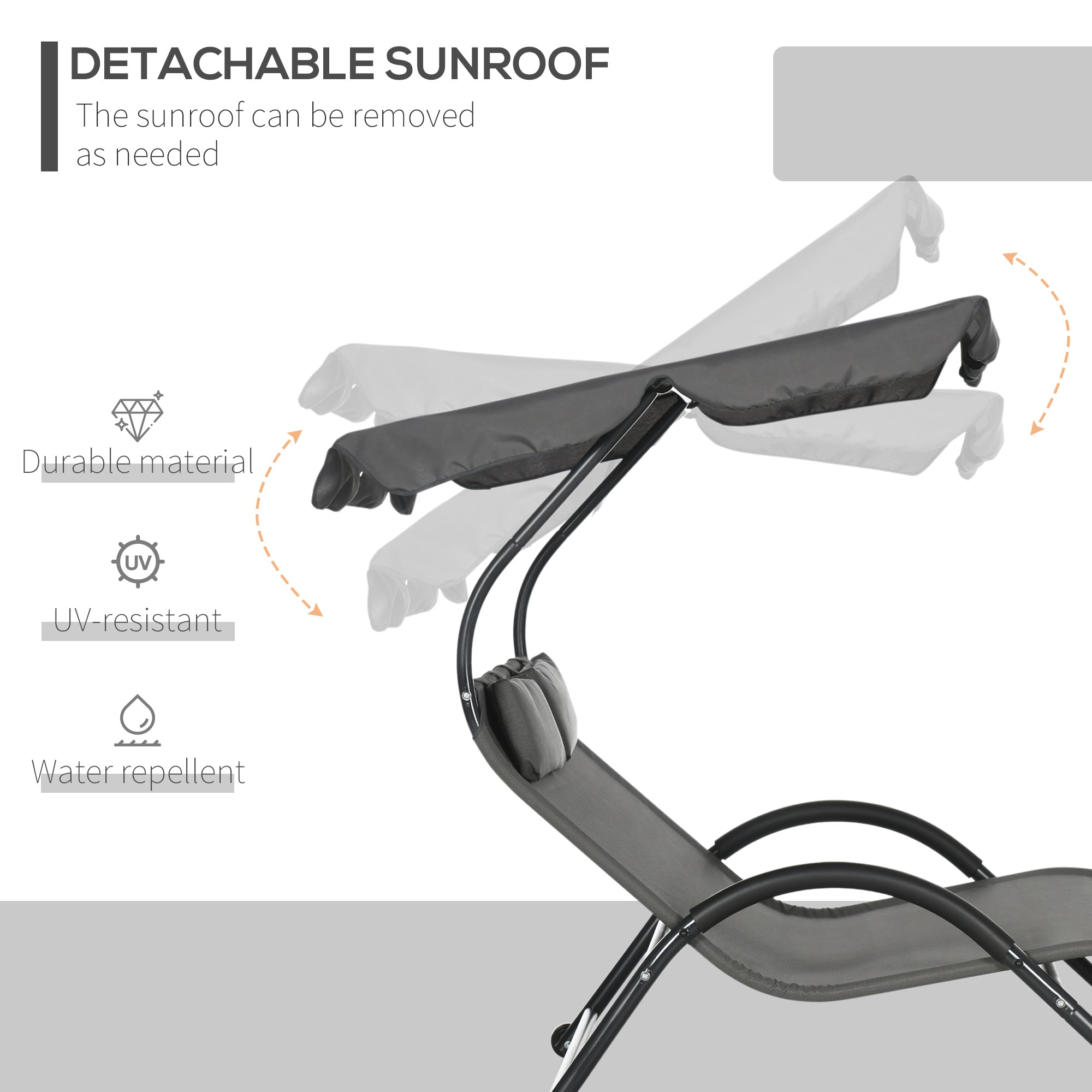 Outsunny Outdoor Patio Chaise Lounge Chair w/ Sunshade Roof, for Two People with Wheels and Breathable Sling Mesh Bed, Pillows 