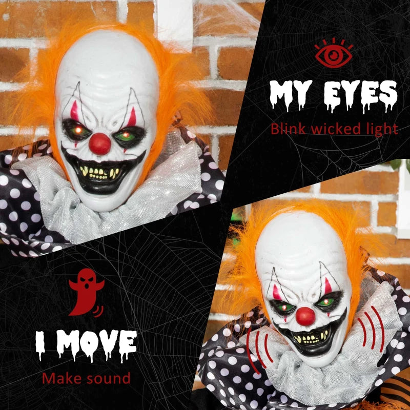 Outsunny 5ft Life-Size Talking Circus Clown – Sound & Motion Activated Halloween Decoration, Light-Up Eyes 