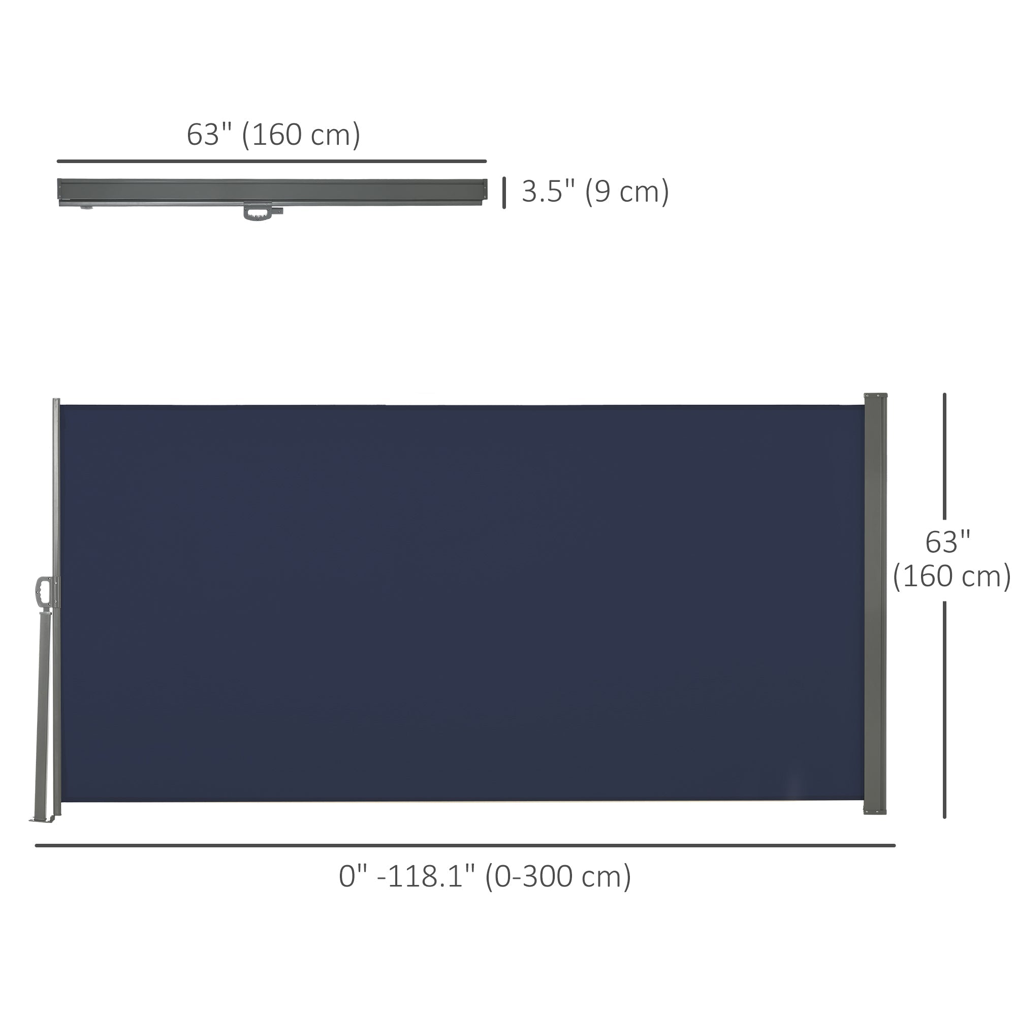 Outsunny 118"x63" Outdoor Retractable Privacy Screen Patio Side Awning Folding Divider UV Wind Resistant Dark Blue 
