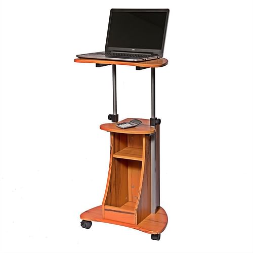 Mobile Sit Down Stand Up Desk Adjustable Height Laptop Cart in Wood-grain Finish - Free Shipping 
