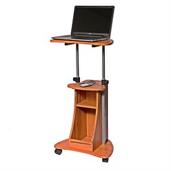 Mobile Sit Down Stand Up Desk Adjustable Height Laptop Cart in Wood-grain Finish - Free Shipping 