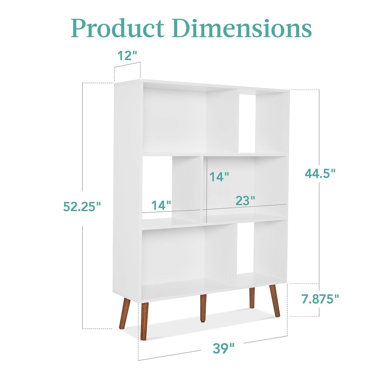 Mid Century Modern Style Bookcase Storage Shelving Unit in White Wood Finish - Free Shipping