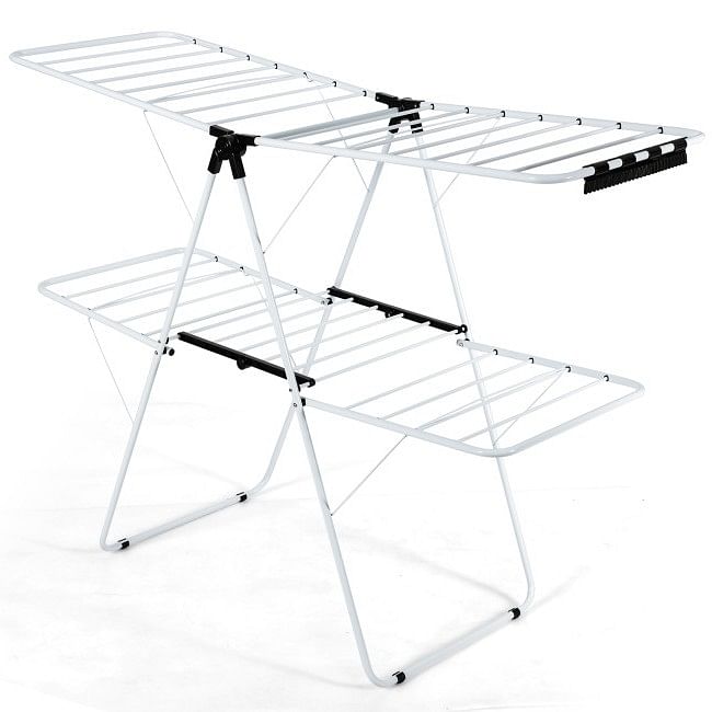 White 2 Level Foldable Clothes Drying Rack Adjustable Height - Free Shipping 