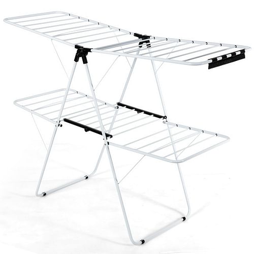 White 2 Level Foldable Clothes Drying Rack Adjustable Height - Free Shipping