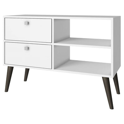 White Grey Wood Modern Classic Mid-Century Style TV Stand Entertainment Center - Free Shipping 